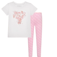 Παιδική  μπλούζα GUESS για κορίτσια Blossom άσπρο επώνυμο καλοκαιρινό βαμβακερό καθημερινό ετών online (2) | Παιδικό κολάν GUESS για κορίτσια Logo ροζ επώνυμο καλοκαιρινό βαμβακερό καθημερινό ετών online (1) 