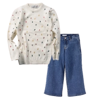 Παιδική μπλούζα New College για κορίτσια Paint full μπεζ καθημερινές ζεστές πλεκτές  online (1) | Παιδικό παντελόνι τζιν name it για κορίτσια buggy2 μπλε jean κοριτσίστικα φαρδυά καμπάνα μπάγκι 
