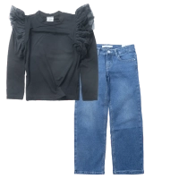 Παιδική μπλούζα Serafino για κορίτσια Veil μαύρο λεπτή ανοιξιάτικη φθινοπωρινή βόλτα ετών casual online (1) | Παιδικό παντελόνι Name it για κορίτσια Pilaties τζιν κοριτσίστικο μοντέρνο καθημερινό ετών online (1) 