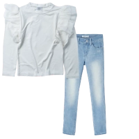 Παιδική μπλούζα Serafino για κορίτσια Veil άσπρο casual online λεπτή ανοιξιάτικη φθινοπωρινή άνετη βόλτα ετών (1) | Παιδικό παντελόνι Name It για αγόρια Boss μπλε εποχιακά καθημερινά ετών επώνυμα online (2) 