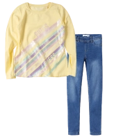 Παιδική μπλούζα Guess για κορίτσια 1981 κίτρινη άνετη καθημερινή εποχιακή επώνυμη ετών online (1) | Παιδικό παντελόνι Name it για κορίτσια Girloutfit  μπλε καθημερινά ετών εποχιακά επώνυμα online (1) 