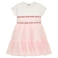 Παιδικό φόρεμα Guess για κορίτσια SkyPink ροζ μοντέρνο επώνυμο με τούλι για καλό ετών online (2)