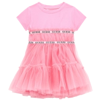 Παιδικό φόρεμα Guess για κορίτσια SkyPink  φούξια επώνυμο μοντέρνο με τούλι καλό ετών online (1)