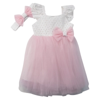 Βρεφικό φόρεμα Εβίτα για κορίτσια Stacy ροζ καλοκαιρινό οικονομικό τούλι κορδέλα μηνών online (2)