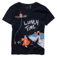 Παιδική μπλούζα Name it για αγόρια Lunch Time μπλε βαμβακερό καλοκαιρινό κοντομάνικο οικονομικό δεινόσαυρος ετών online (1)