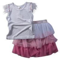 Παιδικό σετ Serafino για κορίτσια Terms άσπρο καλό με φούστα καλοκαιρινό πούπουλα φτερά ετών online (1)