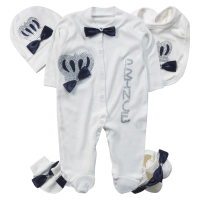 Βρεφικό φορμάκι για αγόρια Prince άσπρο νεογέννητο καλό πρίγκιπας στρας σετ μηνών online (1)