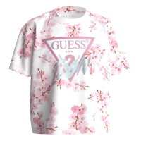 Παιδική μπλούζα GUESS για κορίτσια Amando άσπρο καθημερινή ελάστική κοντή επώνυμη μακό ετών crop online (2)
