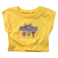Παιδική μπλούζα Name it για κορίτσια Just Chilling κίτρινο σχολείο καθημερινό κοντή μακό βαμβακερό ετών crop online (1)