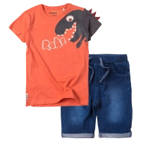 Παιδική μπλούζα Losan για αγόρια dino roar πορτοκαλί t-shirt αγορίστικα καλοκαιρινά κοντομάνικα μακό ετών | Παιδική βερμούδα τζιν Losan για αγόρια summer kids μπλε μοντέρνες βερμούδες καλοκαιρινές jean ετών 