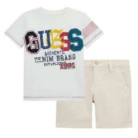 Παιδική μπλούζα Guess για αγόρια Authentic άσπρο επώνυμη καλοκαιρινή μακό άνετη ετών online (3) | Παιδική βερμούδα GUESS για αγόρια Sanji (2-7) μπεζ αγορίστικη καλοκαιρινή μοντέρνα ιδιαίτερη επώνυμη ποιοτική (3) 