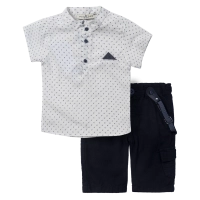 Βρεφικό σετ Hashtag για αγόρια Johnie άσπρο  καλοκαιρινά σετ αγορίστικα με βερμούδα πουκάμισο αμπιγέ μηνών online (1)