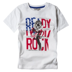 Παιδική μπλούζα New College για αγόρια Ready Rock Ασπρο καθημερινές κοντομάνικες online