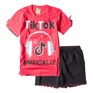 Παιδική πιτζάμα Like για κορίτσια Tik Tok Κόκκινη κοριτσίστικες ελληνικές πιτζάμες καλοκαιρινές