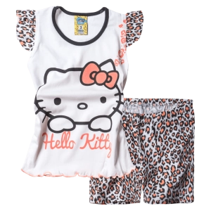 Παιδική πιτζάμα Like για κορίτσια Kitty Λεοπάρ κοριτσίστικες καλοκαιρινές μοντέρνες ελληνικές πιτζάμες