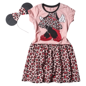 Παιδικό φόρεμα για κορίτσια Leopard Ροζ κοριτσίστικα φορέματα με στέκα λεοπάρ καλοκαιρινά κοντομάνικα