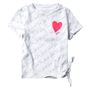 Παιδική μπλούζα GUESS για κορίτσια Heart Άσπρο κοριτσίστικη κοντομάνικη επώνυμη ποιοτική μοντέρνα ιδιαίτερη