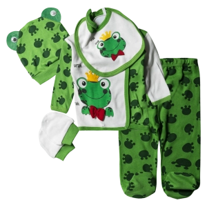 Βρεφικό σετ για αγόρια Frog πράσινο αγορίστικα για νεογέννητα άνετα καθημερινά οικονομικά με σκούφι για μωρά μηνών