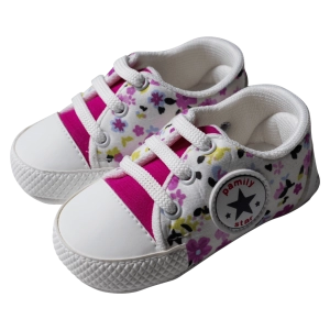 Βρεφικά παπούτσια αγκαλιάς για κορίτσια Star Floral φούξια κοριτσίστικο με λουλούδια άνετο για βόλτα δώρο νεογέννητα τύπου converse all star