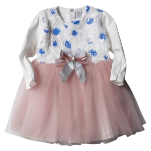 Βρεφικό φόρεμα για κορίτσια Modena ροζ πούδρας κοριτσίστικο επίσημο για γάμο βάφτιση με τούλι με παγιέτε