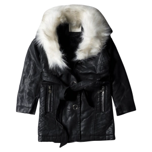 Παιδικό μπουφάν για κορίτσια Leather Florida μαύρο κοριτσίστικο με γούνα ζεστό για χειμώνα δερματίνη μακρύ 1
