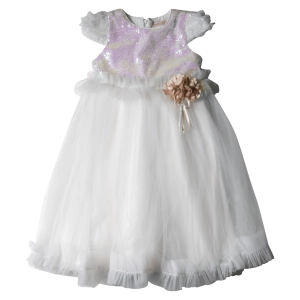 Παιδικό φόρεμα για κορίτσια Olivia Άσπρο κοριτσίστικο εντυποσικό με τούλι με παγιέτες λουλούδι paidika rouxa online