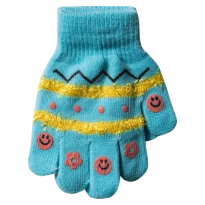 Παιδικά γάντια για κορίτσια Emoji Τυρκουάζ κοριτσίστικα φτηνά ζεστά φλούο πλεκτά ελαστικά παιδικά