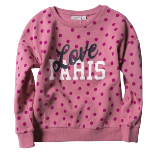 Παιδική μπλούζα Name it για κορίτσια Love PARIS Πουά Ροζ κοριτσίστικη με στάμπα πουά φούξια φούτερ με χνούδι με λάστιχο 