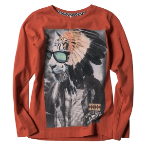 Παιδική μπλούζα Νame it για αγόρια Indian Tiger Πορτοκαλί αγορίστικη επώνυμη με στάμπα τίγρης ινδιάνος εποχιακή