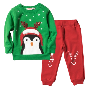Βρεφικό χριστουγεννιάτικο σετ Penguin Πράσινο αγορίστικο και κοριτσίστικο οικονομικό ποιοτικό μοντέρνο ζεστό