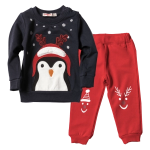 Βρεφικό χριστουγεννιάτικο σετ Penguin Μπλε αγορίστικο και κοριτσίστικο οικονομικό ποιοτικό μοντέρνο ζεστό