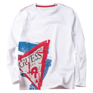 Παιδική μπλούζα GUESS για αγόρια Broken Άσπρο αγορίστικες επώνυμες μπλούζες