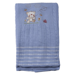 Παιδική κουβέρτα πλεκτή για αγόρια Bear me γαλάζιο αγορίστικα οικονομικά κουβερτοπάπλωμα δώρα λευκά είδη με χνούδι