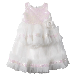 Παιδικό φόρεμα για κορίτσια Queen λευκό κοριτσίστικα επίσημα για γάμο βάφτιση αμπιγέ μοντέρνα