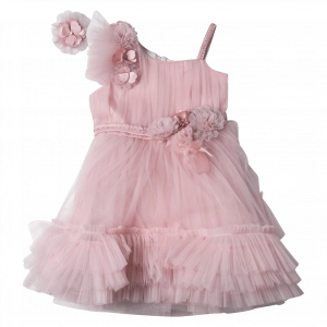 Παιδικό φόρεμα για κορίτσια Βritney ροζ κοριτσίστικα αμάνικα επίσημα βαφτίσεις γάμους παρανυφάκια