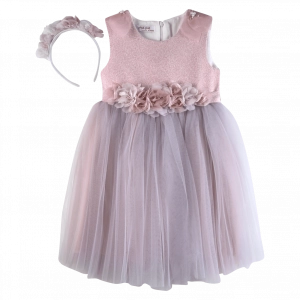 Παιδικό φόρεμα για κορίτσια Vanessa ροζ-γκρι κοριτσίστικα καλά γάμο βάφτιση τούλι εντυπωσιακά στέκα online (2)