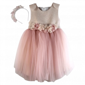 Παιδικό φόρεμα για κορίτσια Vanessa ροζ-μπεζ κοριτσίστικα καλό επήσιμα βάφτιση γάμο τούλι στέκα εκκλησία (2)