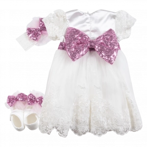 Βρεφικό σετ για νεογέννητα κορίτσια Mrs Glam λευκό κοριτσίστικα φορέματα καλά 3 μηνών