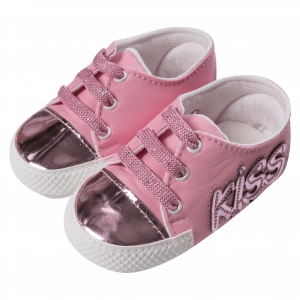 Βρεφικά παπούτσια αγκαλιάς για κορίτσια Kiss Ροζ κοριτσίστικα μωρά βρέφη νεογέννητα  μηνών online (1)