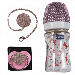 Σετ μπιμπερό πιπίλα Chicco για κορίτσια με στρας ροζ κοριτσίστικα δώρα μπέμπα μωρά online (1)
