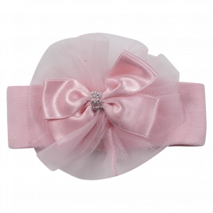 Βρεφική κορδέλα για κορίτσια Saten bow ροζ αμπιγιέ με στρασάκια κοριτσίστικα online (1)