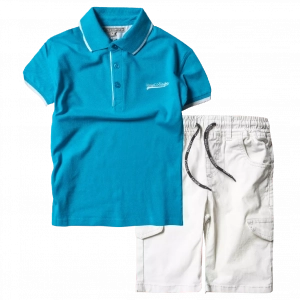 Παιδική μπλούζα New College για αγόρια Basic Γαλάζια καλοκαιρινές μοντέρνες ποιοτικές μπλούζες online 1 | Παιδική βερμούδα New College για αγόρια Edition Άσπρο αγορίστικες καλοκαιρινές μοντέρνες βερμούδες 