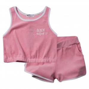 Παιδικό σετ NEK για κορίτσια Beach vibes ροζ κοριτσίστικα βαμβακερά παραλίας πετσετέ σορτς (1)