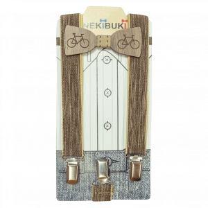 Παιδικό σετ τιράντες ξύλινο παπιγιόν για αγόρια wooden  Bicycle παιδικά ρούχα αγορίστικα αξεσουάρ οικονομικά ετών