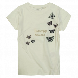 Παιδική μπλούζα Name it για κορίτσια Butterfly εκρού κοριτσίστικες απλές κοντομάνικες πεταλούδες online (1)