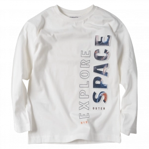 Παιδική μπλούζα Mayoral για αγόρια Explore Space άσπρο λεπτές μπλούζες αγορίστικες μακρυμάνικες επώνυμες ετών