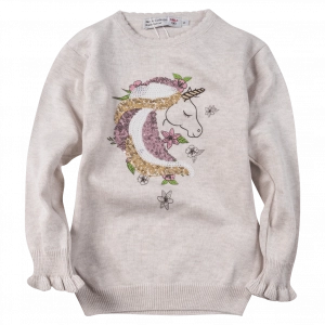 Παιδική μπλούζα New College για κορίτσια Flower Unicorn μπεζ καθημερινή άνετη πλεκτή σχολείο βόλτα ετών online (1)