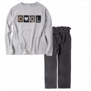 Παιδική μπλούζα Mayoral για κορίτσια Cool γκρι λεπτές μπλούζες κοριτσίστικες μακρυμάνικες επώνυμες | Παιδικό παντελόνι Mayoral για κορίτσια Ruffle Μαύρο κοριτσίστικα μοντέρνα παντελόνια 