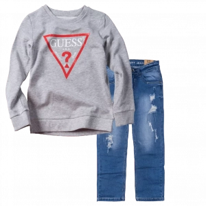 Παιδική μπλούζα GUESS για αγόρια Grey Day γκρι κάζουαλ καθημερινή ετών online1 | Παιδικό παντελόνι Online για αγόρια Authentic μπλε καθημερινό άνετο βόλτα  σκισμένο τζιν ετών online (1) 