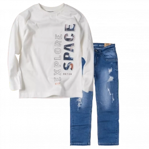 Παιδική μπλούζα Mayoral για αγόρια Explore Space άσπρο λεπτές μπλούζες αγορίστικες μακρυμάνικες επώνυμες ετών | Παιδικό παντελόνι Online για αγόρια Authentic μπλε καθημερινό άνετο βόλτα  σκισμένο τζιν ετών online (1) 